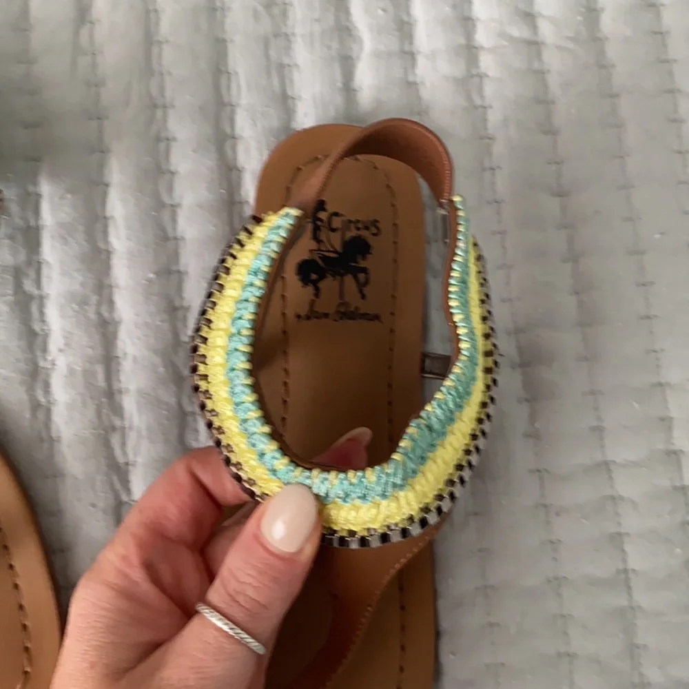 Sam Edelman Green and Blue Macrame Circus Sandals with Silver Chain